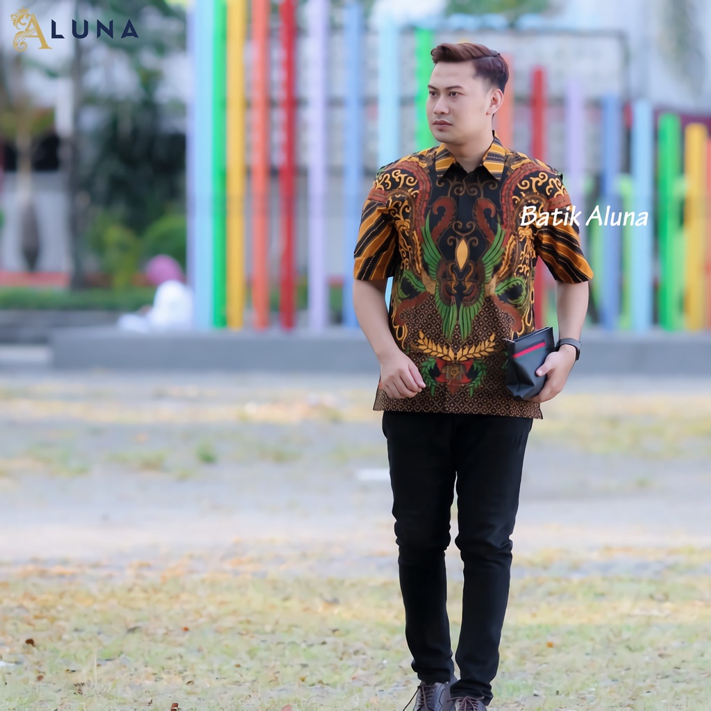 BAJU BATIK LENGAN PENDEK PRIA KEKINIAN KEMEJA BATIK REGULAR JUMBO XXXL TERBARU BATIK ALUNA PD 004