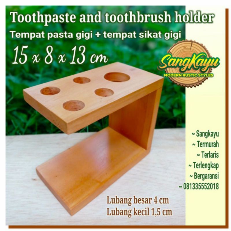 Tempat sikat gigi dan odol kayu wooden toothbrush toothpaste holder