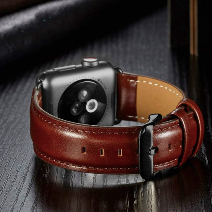 Tali Jam Tangan Leather Strap Apple Watch 38mm 40mm 42mm 44mm - Stainless Black Buckle