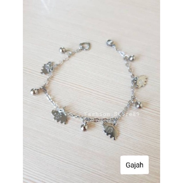 SET Gelang Tangan Gelang Kaki Gajah Titanium Silver Gold Antikarat