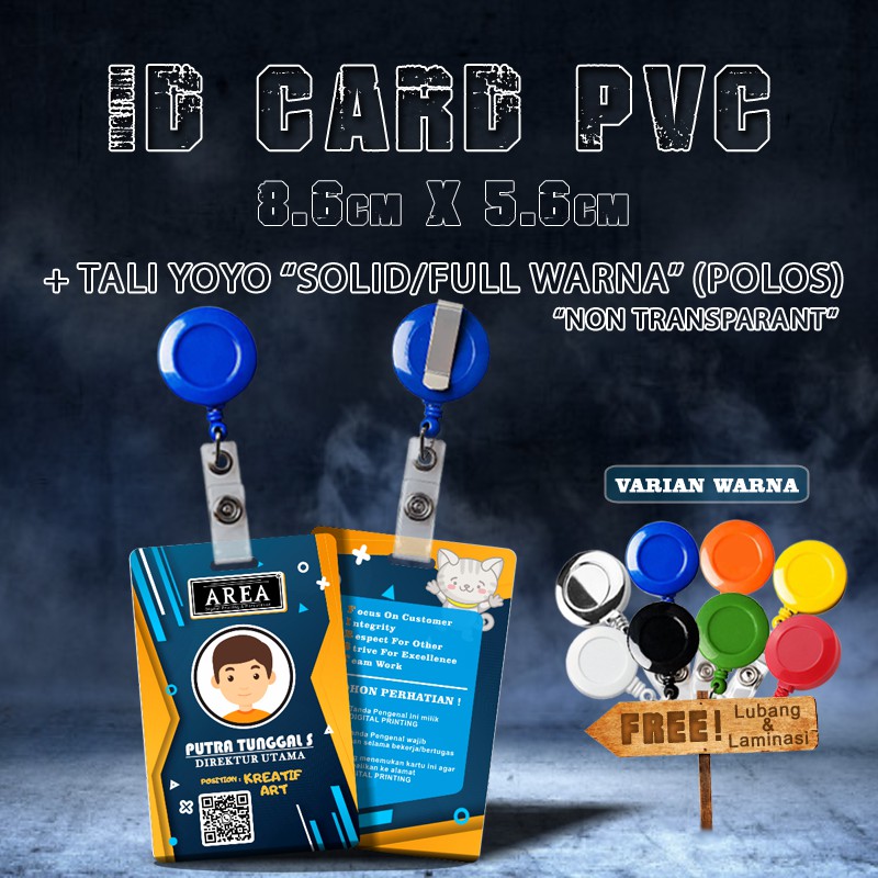 

Paket Cetak dan Print ID Card/Kartu Identitas/PVC ID Card + Laminasi + Tali Yoyo Cover Solid/Matte