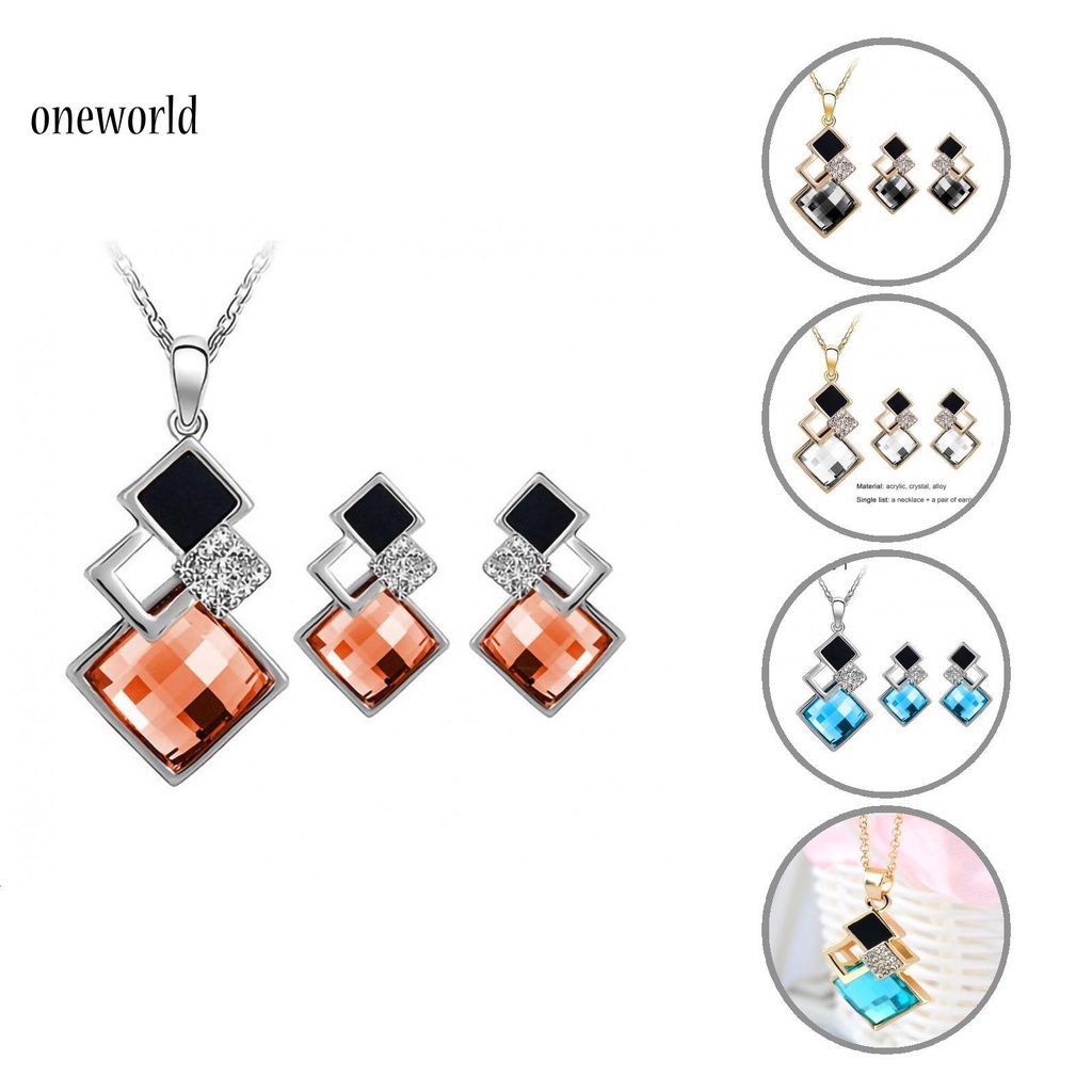 oneworld Skin-friendly Wedding Earrings Necklace Set Geometric Pendant Necklace Earrings Set Noble Jewelry Accessory