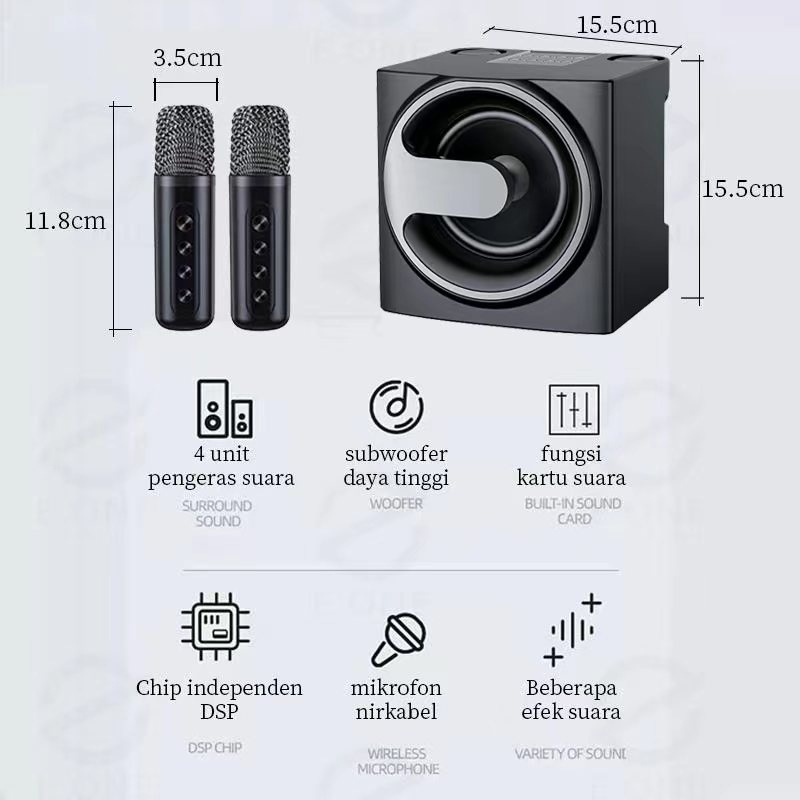 E ONE speaker bluetooth karaoke set lengkap speaker bluetooth 2 mic wireless /Built-in membatalkan fungsi suara asli