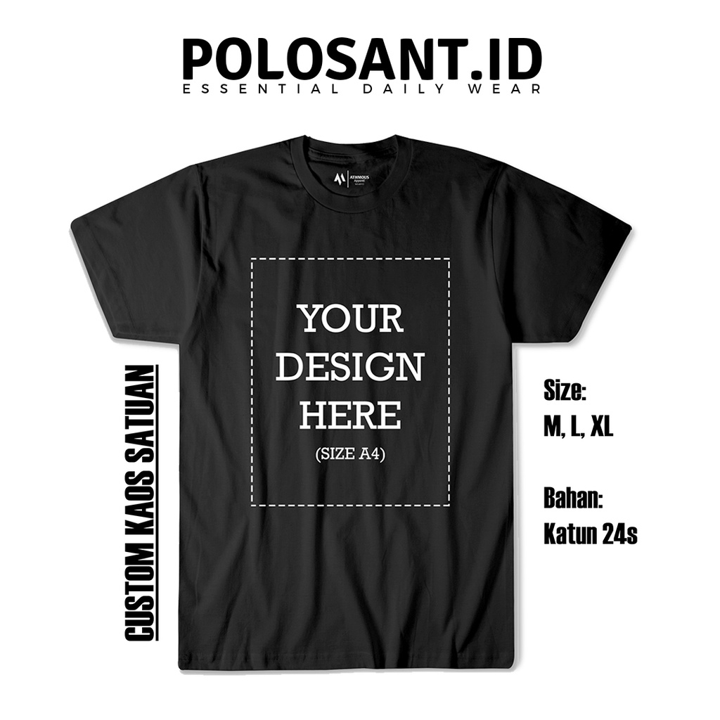 [BISA COD] Custom Kaos Satuan / Tulisan Bebas Ukuran / Sablon Kaos DTF Gambar A4 - POLOSANT.ID