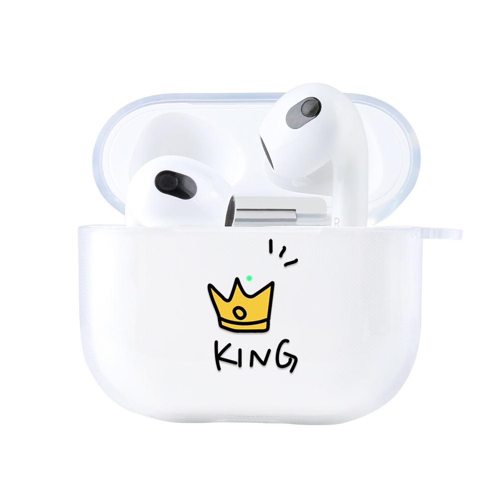 Casing Silikon Motif Kartun Mahkota Raja / Ratu / Ratu Untuk Simpan Earphone Wireless Bluetooth Apple AirPods 1 / 2 / 3