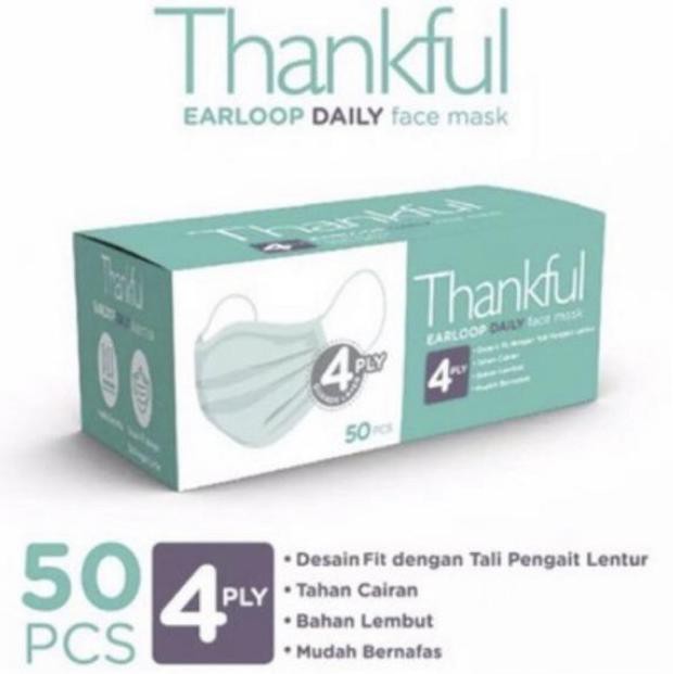 Masker Thankful Daily Mask 4 Ply. 1 Box Isi 50 Pcs. - Putih