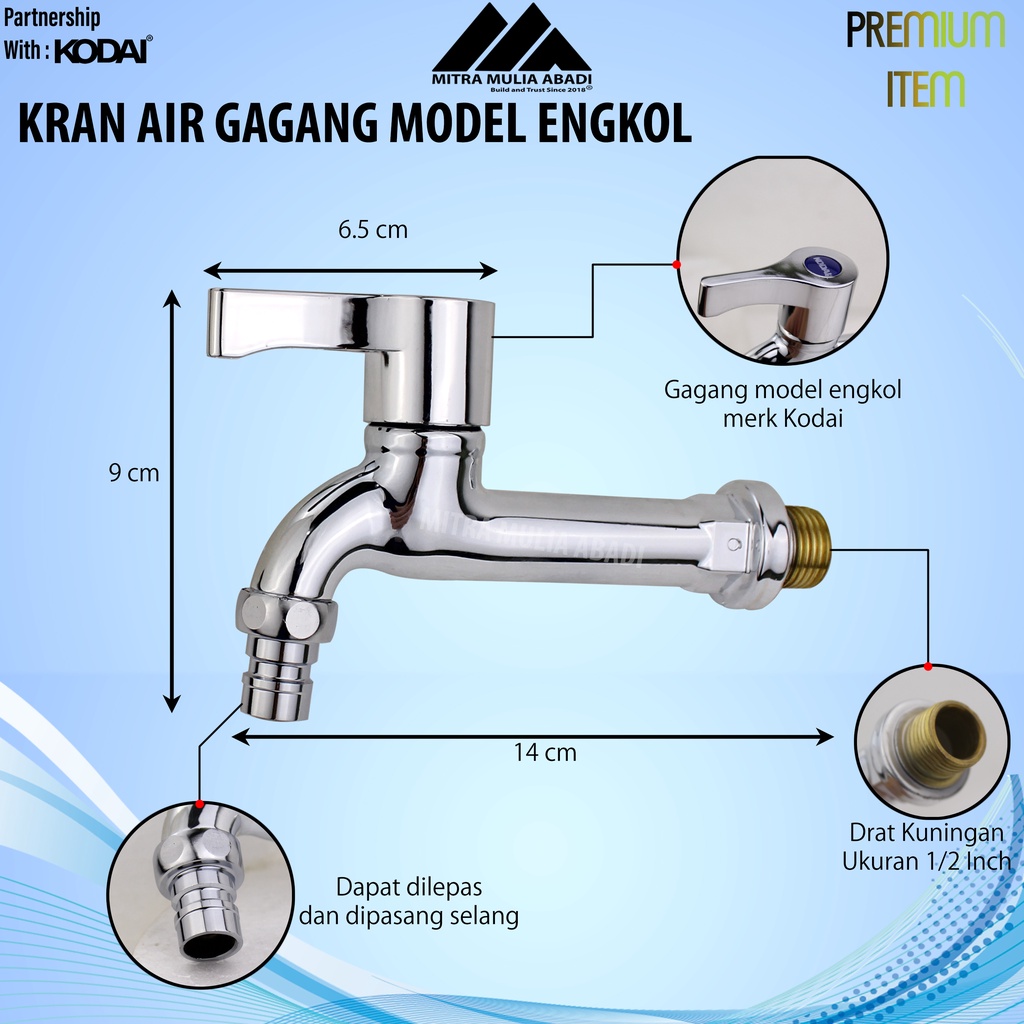 Kran Air Tembok Model Engkol Drat 1/2 Inch | Kran Kamar Mandi | KTS-03