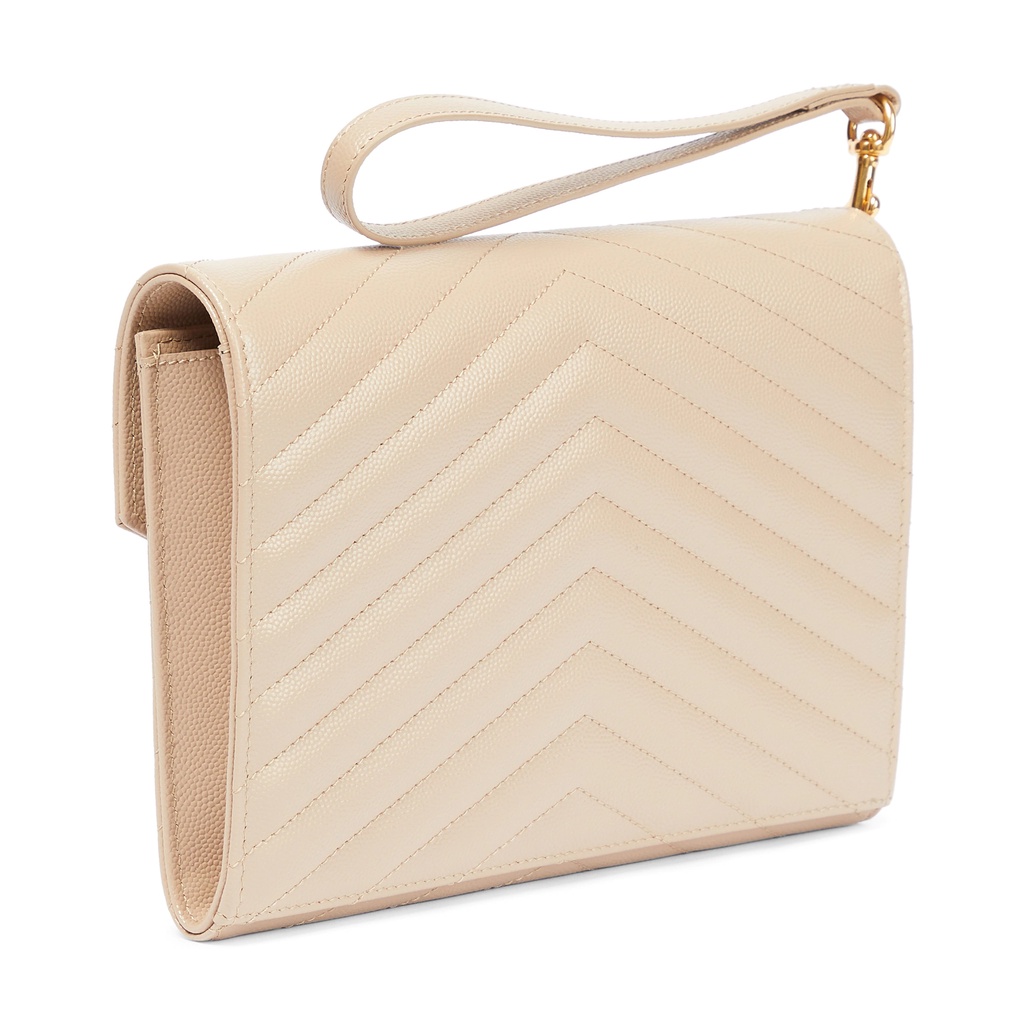 YSL Monogram Leather Clutch Dark Beige GHW (21 x 15 x 3) 100% Original