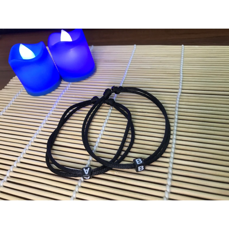 MORYMOSHI B01 Gelang Inisial Couple Tali Satin Hitam A-Z