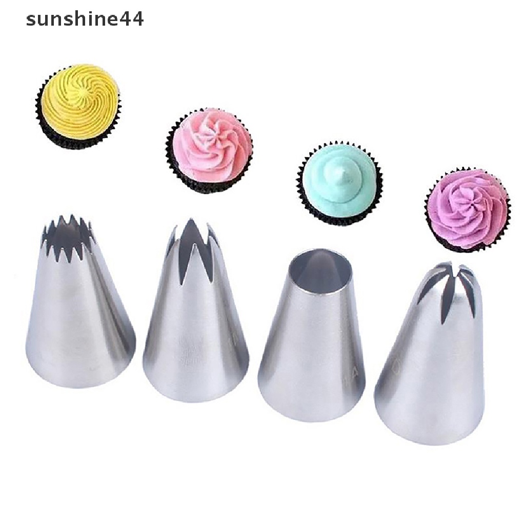 Sunshine 4Pcs Spuit Piping Medium Bahan Stainless Steel Untuk Dekorasi Kue