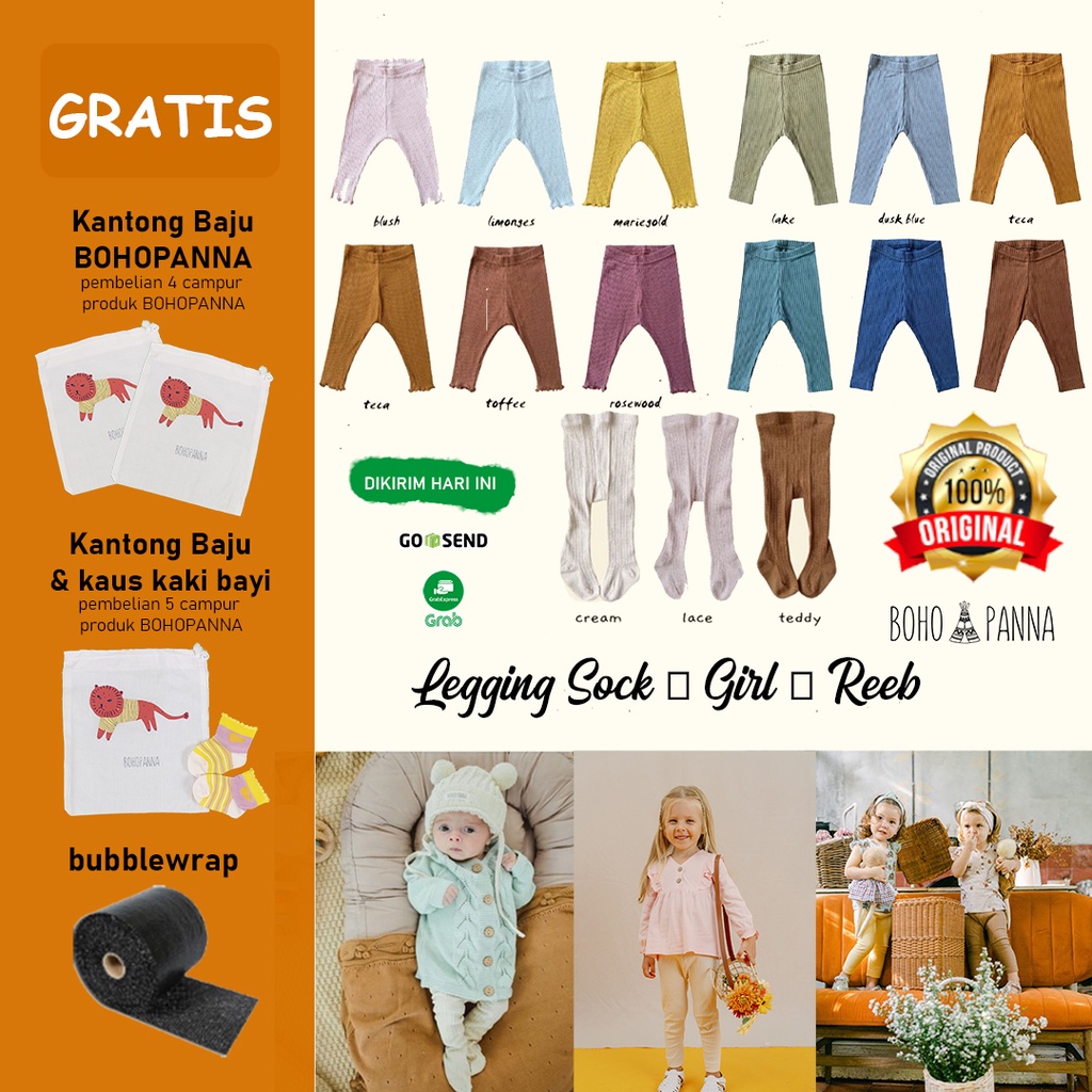 Bohopanna Legging Rib Reeb Bohobaby Legging Bayi Unisex