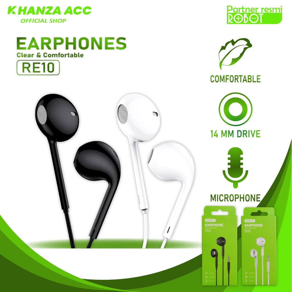 KHANZAACC Robot RE10 Earphone Semi In-Ear Clear &amp; Comfortable Wired Headset