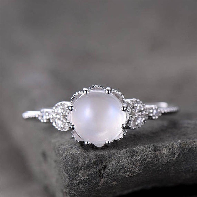 Cincin Bahan Sterling Silver 925 Hias Moonstone Warna Rose Gold Kreatif Untuk Wanita Ccc64