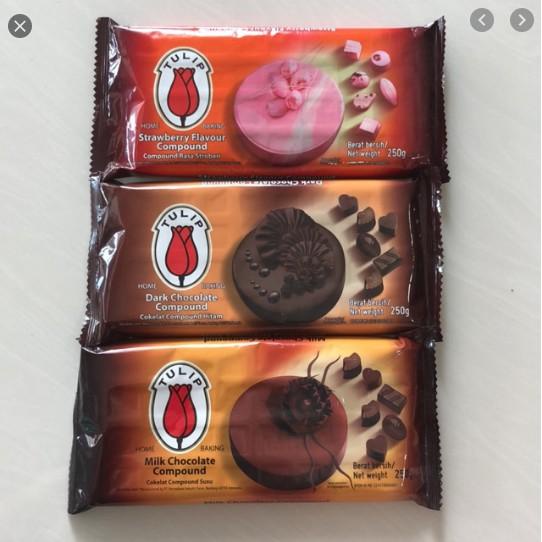 

Ready Tulip Compound Chocolate 250gr Dark/Milk/White/Strawberry Tulip Coklat Batang Coklat Masak 250gr Kualitas Terjamin