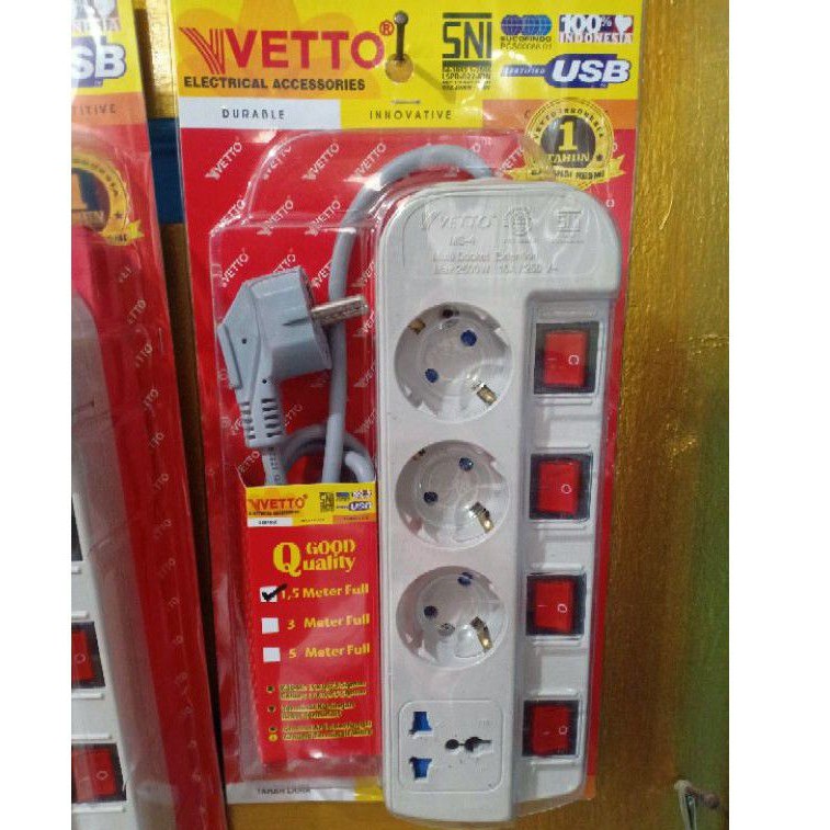 Stop Kontak VETTO MS-4 Multi Socket ( Varian 4 Lubang 3 Meter dan 1.5 Meter)