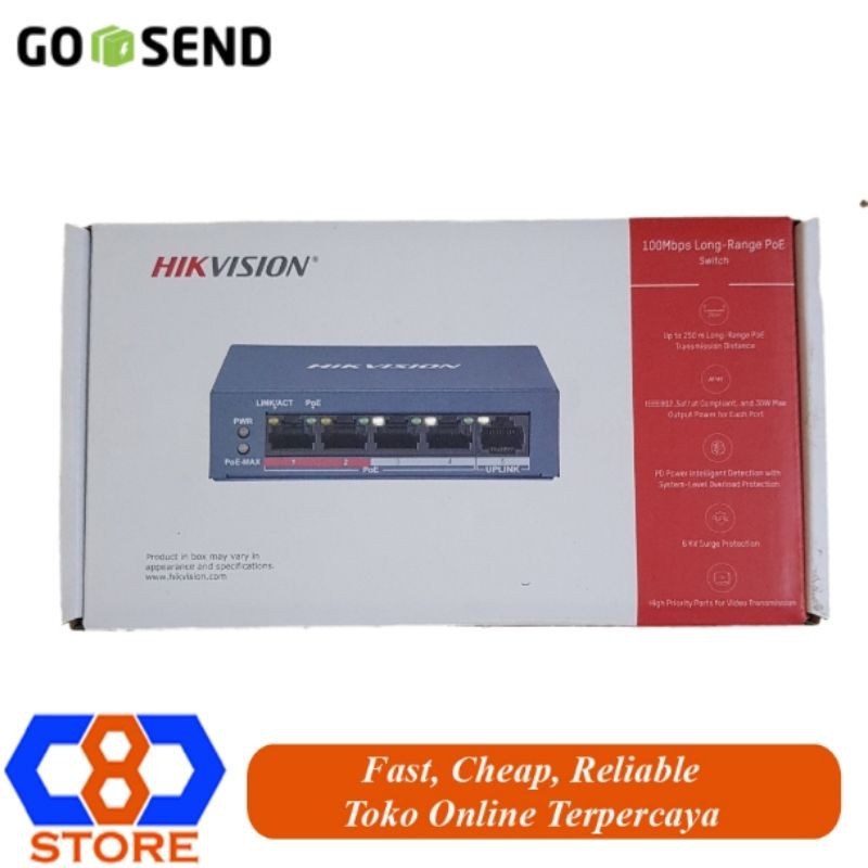 SWITCH POE HIKVISION DS-3E0105P E/M ( 1 + 4 port POE) RESMI HIKVISION