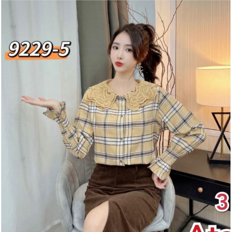 KEMEJA CLOY FLANEL KERAH RENDA FASHION IMPORT