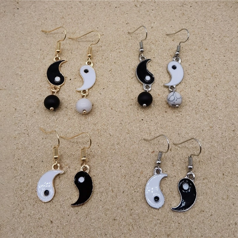 Anting Tusuk Perak,Tai Chi Hitam Putih Gaya,Cina Rangkaian Gosip,Aksesoris Fashion Wanita Earrings