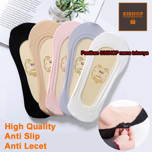 Kaos Kaki Invisible Hidden Socks Women Wanita Anti Slip Anti Lecet Gel Karet