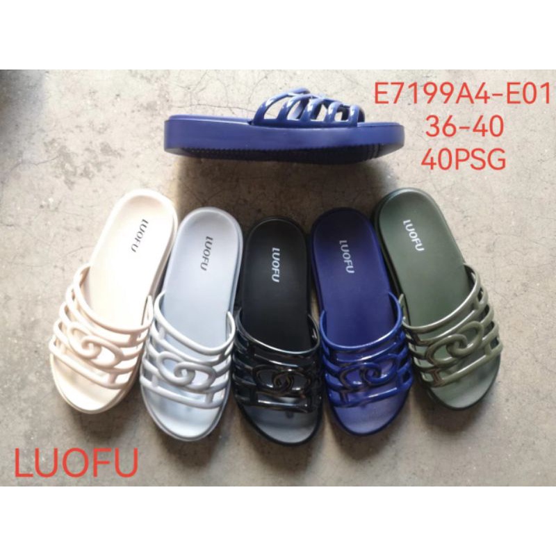 Sandal wanita Import Luofu Ori E7199A4 Sendal slip on Empuk nyaman Kekinian