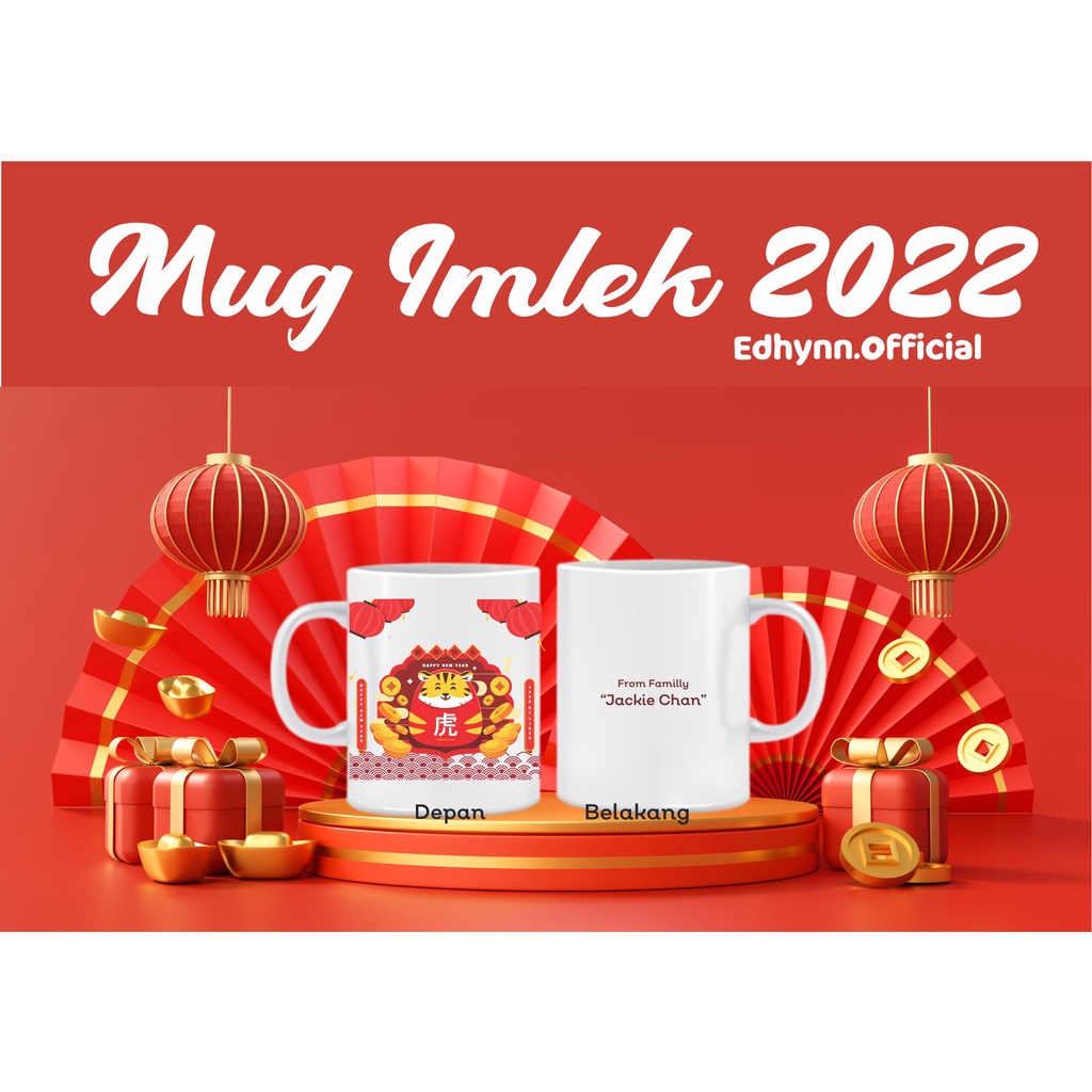 MUG GELAS COSTUME IMLEK // IMLEK 2022 //SOVERNIR // HADIAH IMLEK Mug Imlek + Kotak