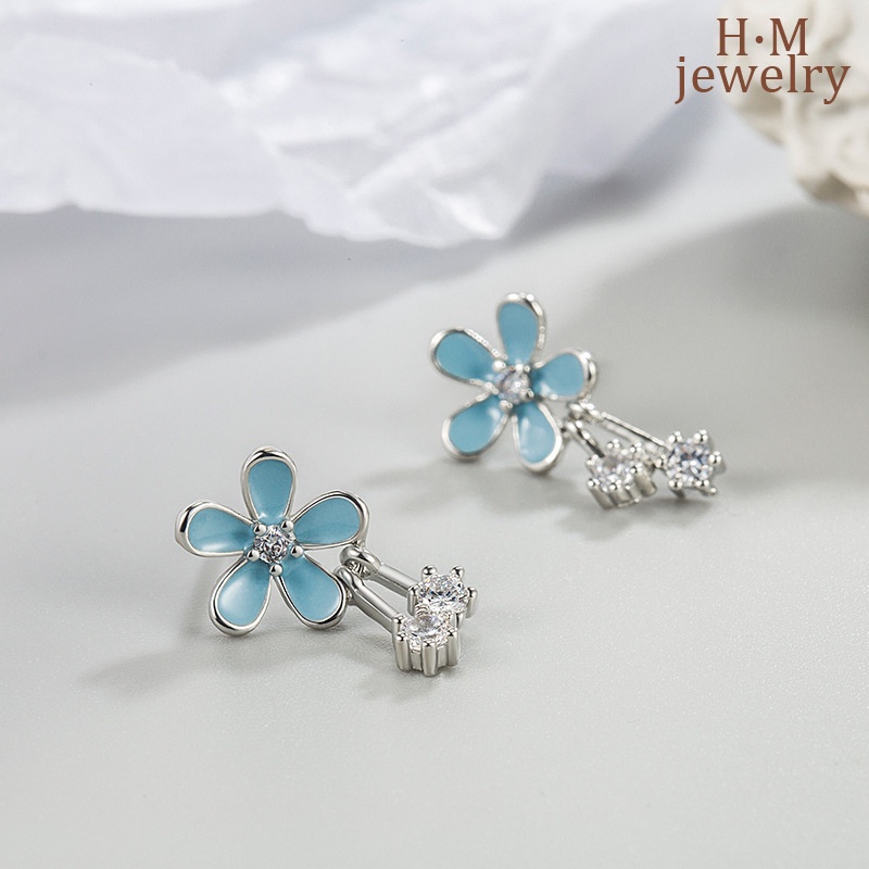 Anting Rumbai Bentuk Bunga Daisy Warna Abu-Abu Biru