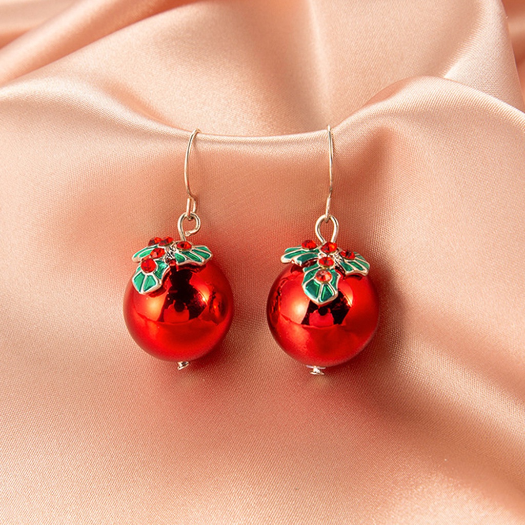 Hu Hu Hu Hu Hu Alat Bantu Pasang Kacamata♡ 1 Pasang Anting Kait Gantung Wanita Desain Pohon Natal + Bola Kecil Ringan Untuk Festival