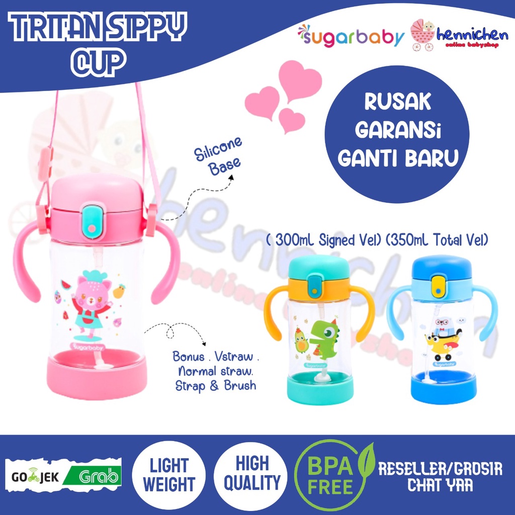 Sugarbaby Tritan Sippy Cup (350 ml) with Silicone Base + Dual Straws BOTOL MINUM ANAK MURAH