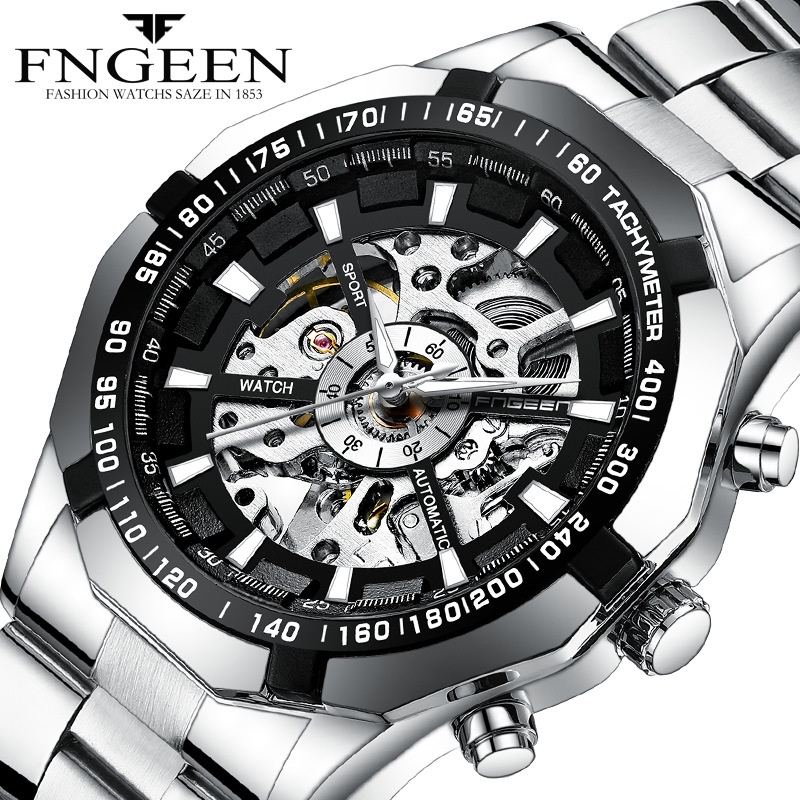 JAM TANGAN ORIGINAL FNGEEN JAM061S3 IMPORT PETER PREMIUM MEKANIK AUTOMATIC ANTI AIR SILVER OTOMATIS