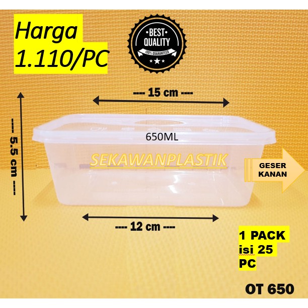 BISA RETUR! 25PC kotak makan plastik Thinwall Persegi 650ml OTIPACK / OT650 food container