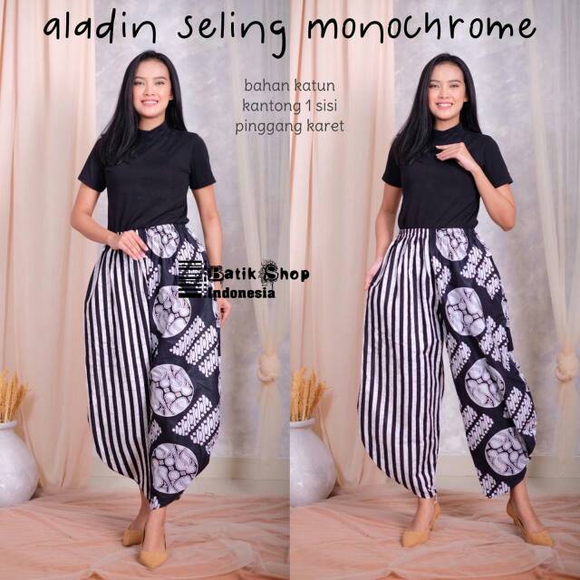 Celana Aladin Seling Monochrome Batik Kulot Joger Monokrom Bawahan Kerja Kantoran Kondangan Mono