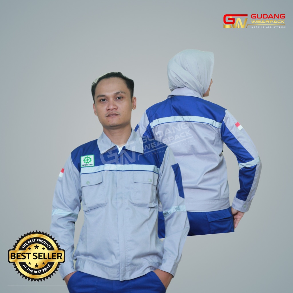 SETELAN Wearpack ABU MUDA-BENHURlengan panjangsleting/BAJU KERJA K3 SETELAN (setelan standar)