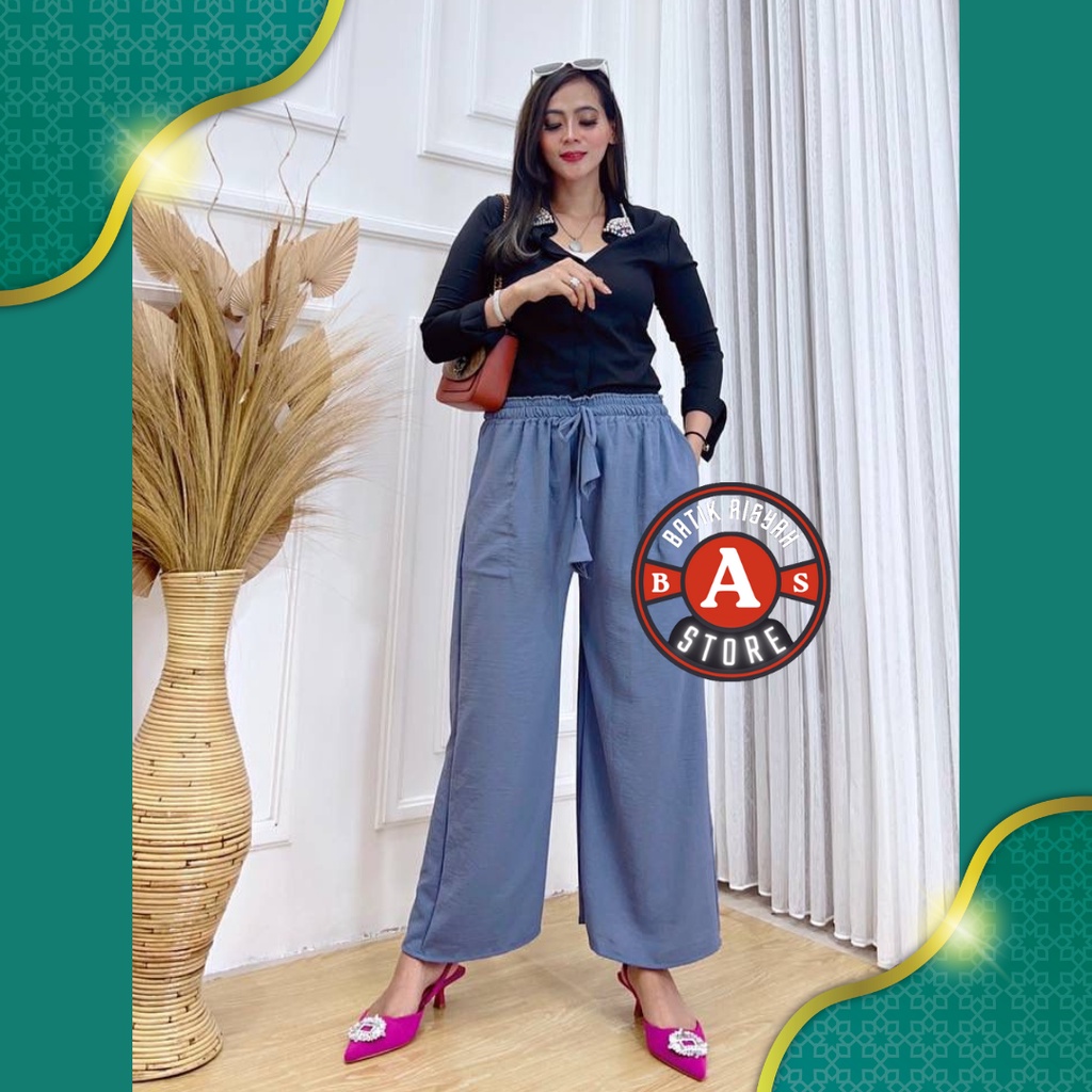 Celana Wanita Kulot Kringkel Polos | Celana Panjang kulot Wanita Korean Style Pakaian Wanita  Kulot Kringkel Fashion Perempuan Hits-5