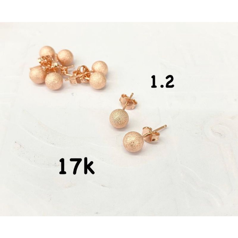 Anting Tusuk Model Bola Pasir Emas Asli Kadar 750 17K Putih Rose Gold Rosegold Ear Studs Giwang Krab