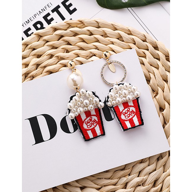 LRC Anting Tusuk Fashion Popcorn 925 Silver Needle Popcorn And Diamond Ring Pearl Earrings F89321