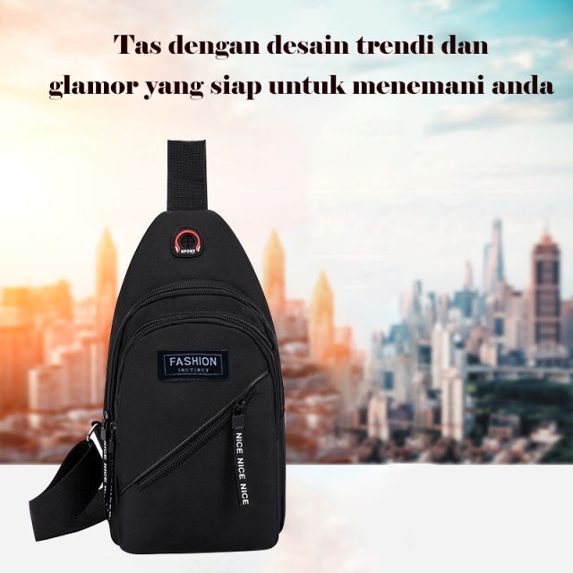 Tas Pria sling bag korea dengan lubang kabel usb import bahan kuat dan lembut tas laki laki import