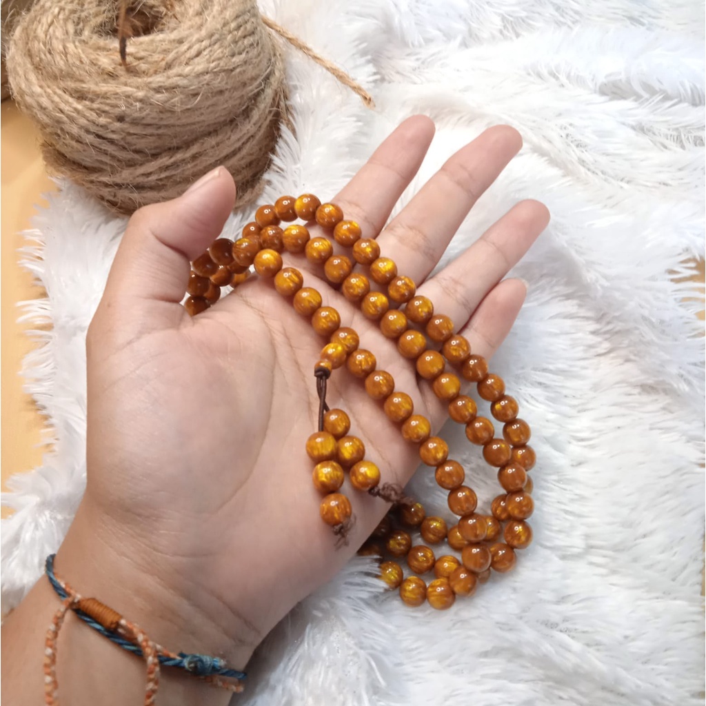 Kalung Tasbih Japamala 108 Batu Kayu Getah Pinus