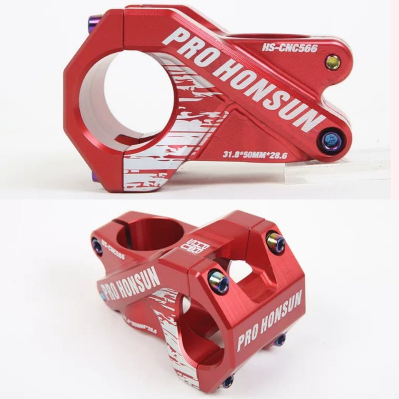 Pro Honsun Stem 31.8 mm Panjang 50 mm OS Stem Handlebar Sepeda AM DH Merah