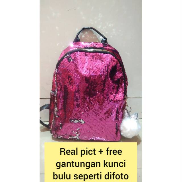 Tas sequin anak size besar / tas ransel anak sd / tas sekolah sequin