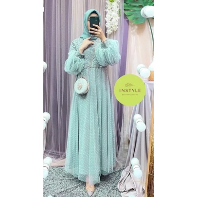 Kamila Gamis Brukat Terbaru 2022 Mewah Jumbo Bahan Moscrepe mix Tulle Ukuran M-XXL