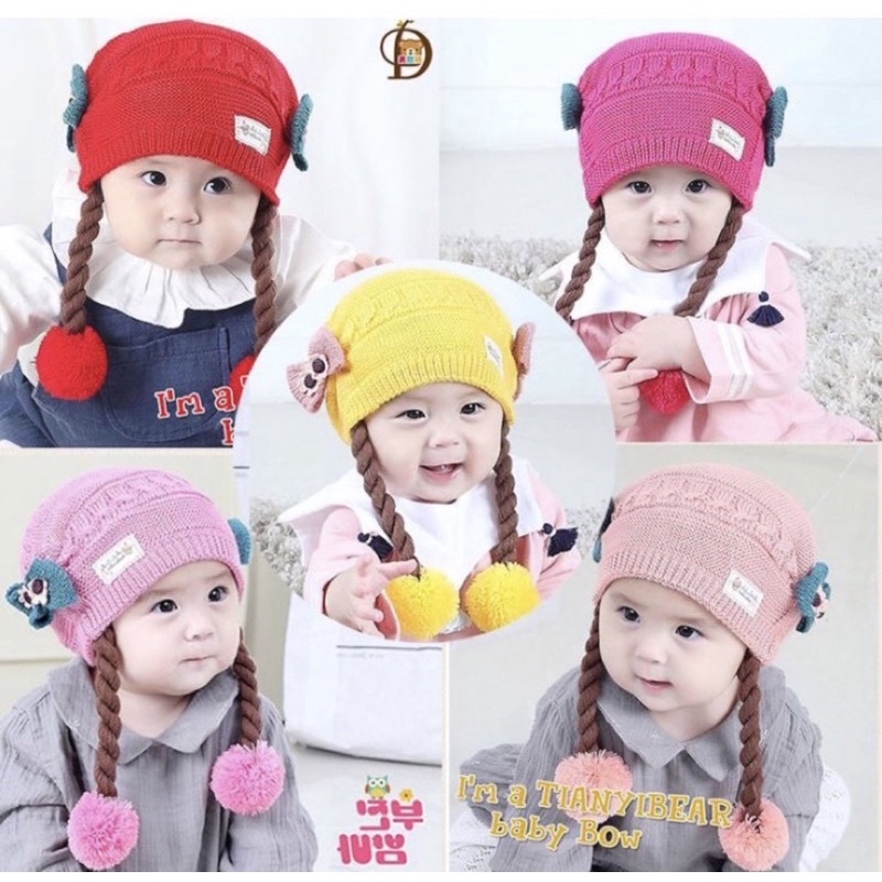 Klik Mds Topi Bayi Perempuan Motif Kepang Pita / Topi Anak Bayi Usia 0-12 Bulan