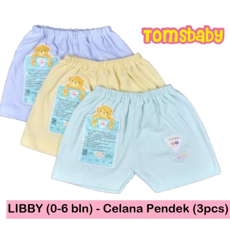 0-6bln/ LIBBY 3pcs Celana Pendek Segiempat WARNA POLOS