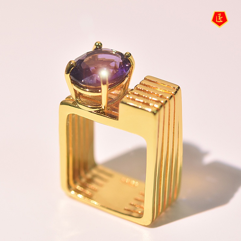 [Ready Stock]Creative Gold Inlaid Purple Crystal Ring for Women