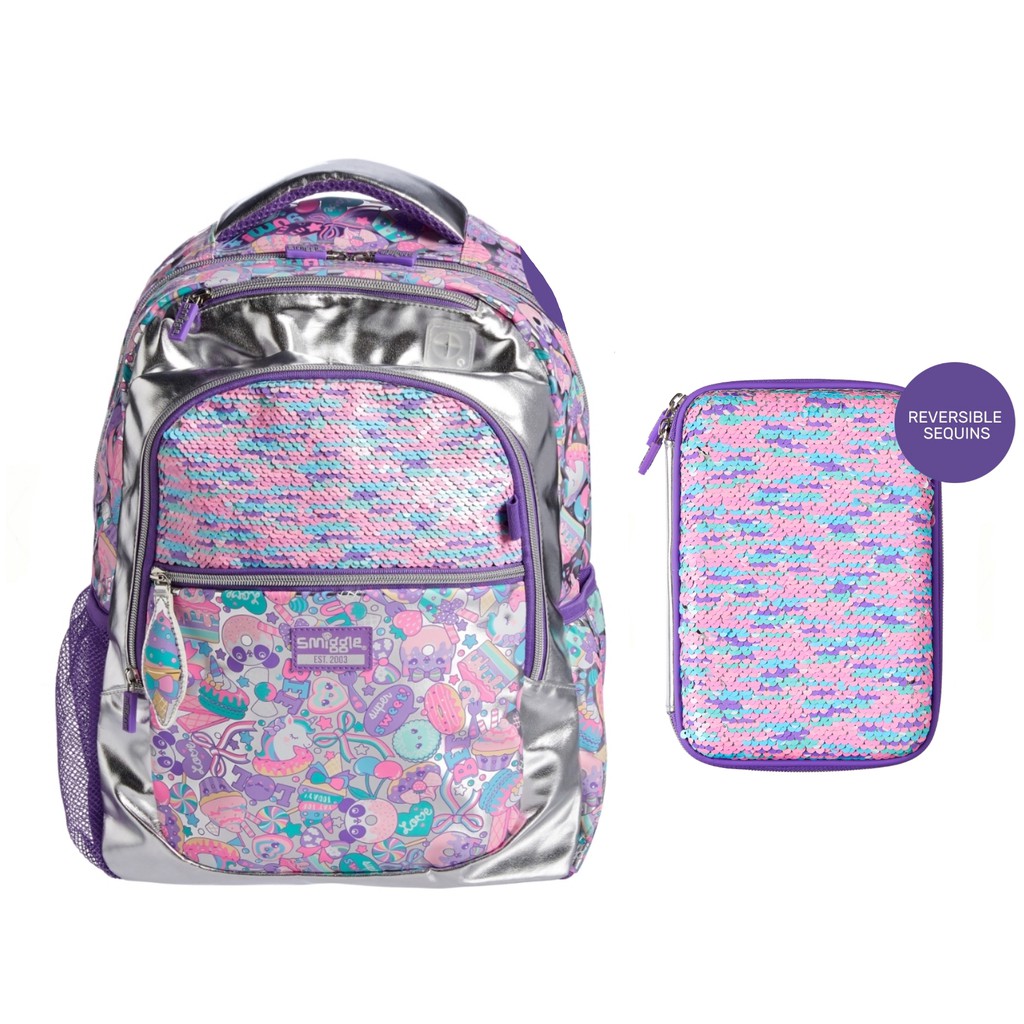  Smiggle  Flashy Flip Sequin Backpack Lunch Box Water Bottle 