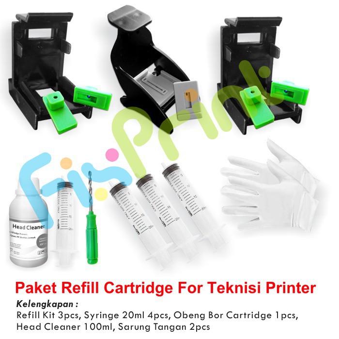 Paket Tool Set Teknisi Printer Refill Kit Canon   HP  Obeng Bor Cartridge   Cleaner   Sarung Tangan