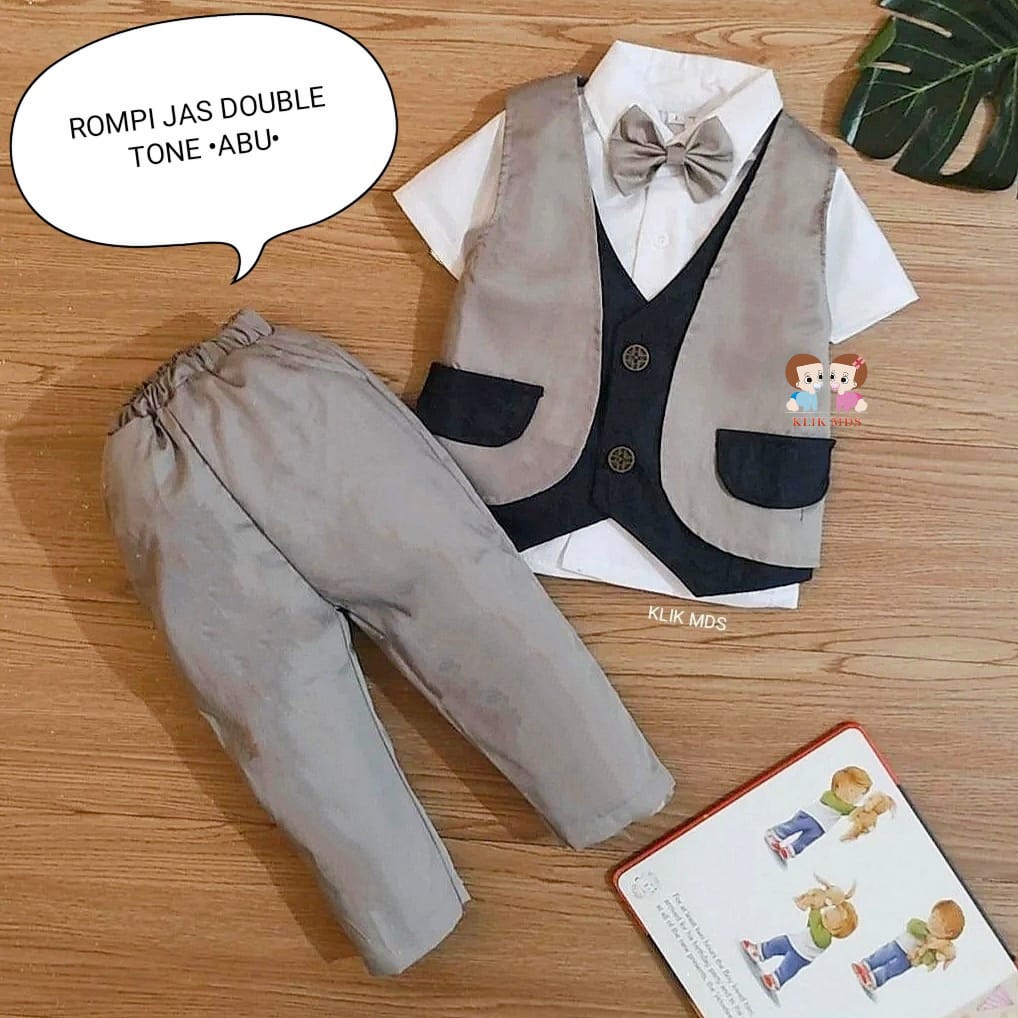 Setelan Anak Laki - Laki Rompi Premium - Baju Bayi Laki - Laki Motif Rompi Jas Double Tone