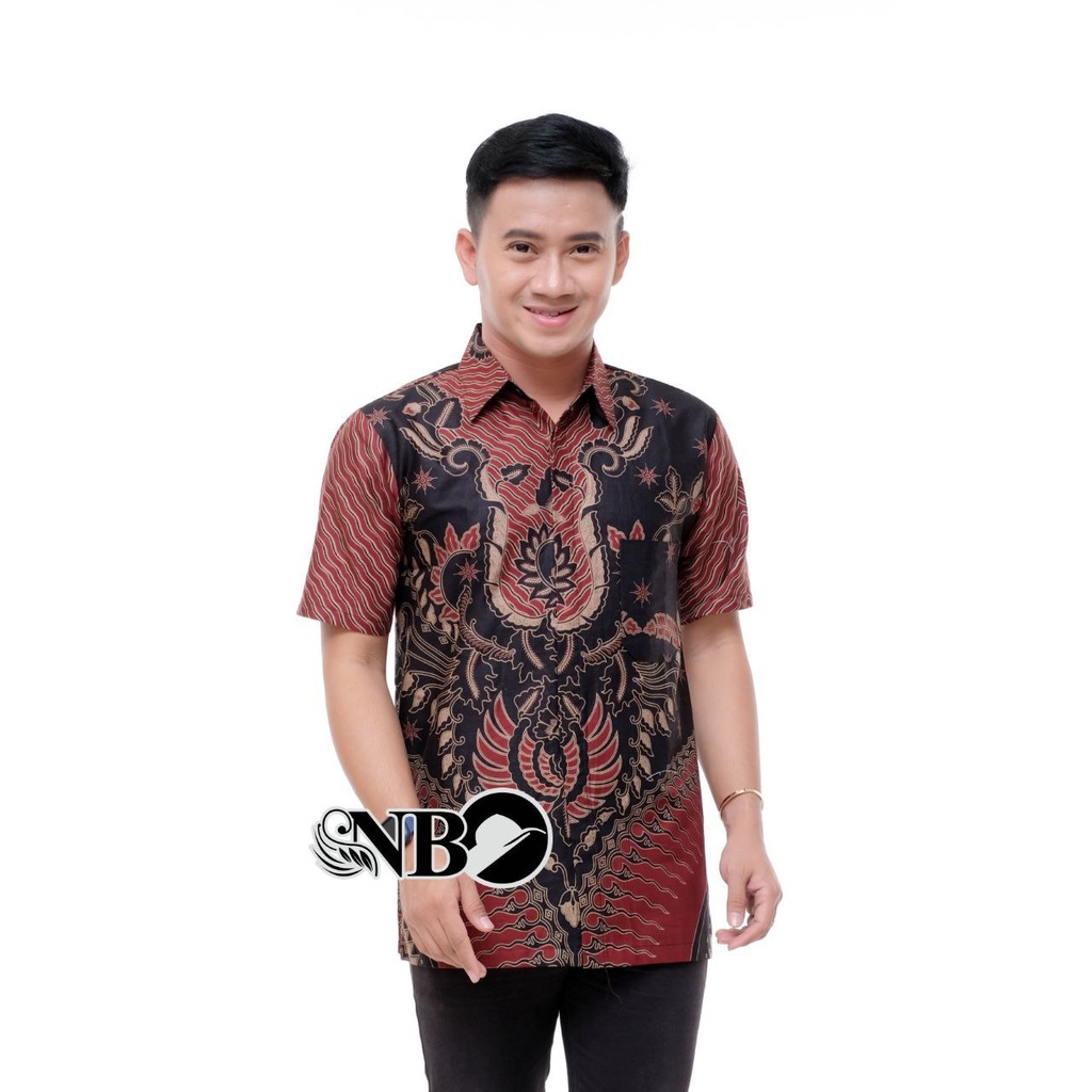 Batik Pria Lengan Pendek BATIK MURAH HRB026 motif TERBARU 2021 Kode 002 size M L XL XXL BIG SIZE 3L 4L 5L 6L Reguler Fit-Lapis legit
