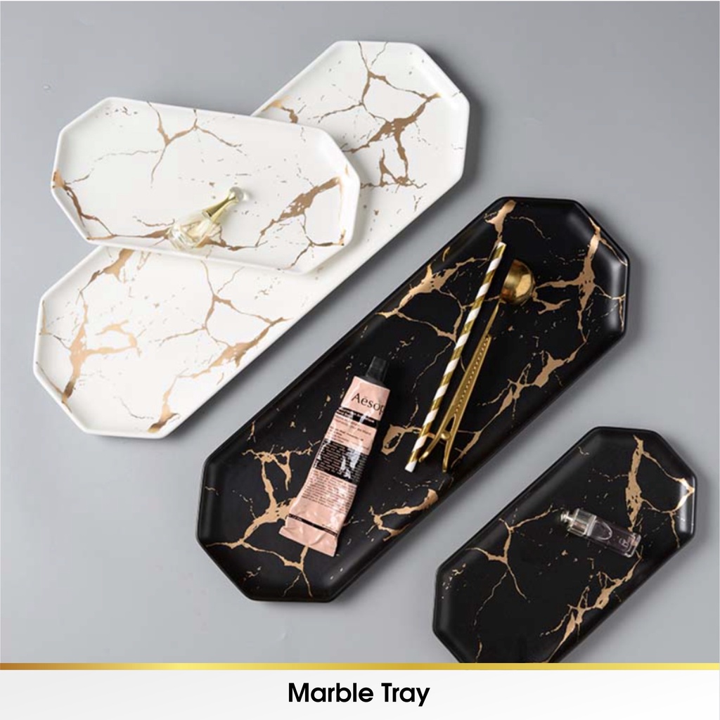 Nampan Nordic Marble Marbel Ceramic Tray Bulat Keramik