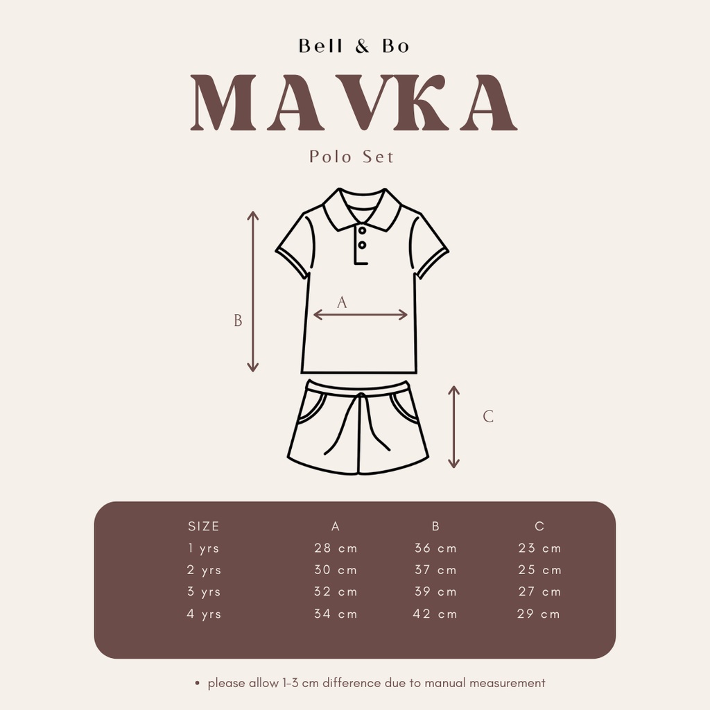 BELL AND BO MAVKA SETELAN BAJU ANAK BAJU PENDEK CELANA PENDEK SETELAN POLO ANAK 1 - 4 TAHUN