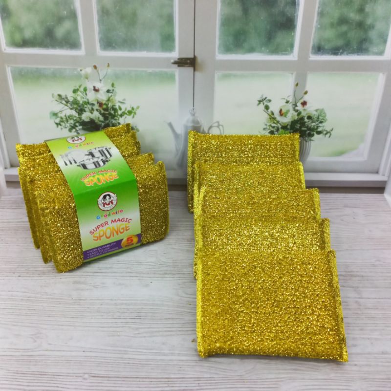 Spon Cuci Piring Warna Gold Isi 5Pcs